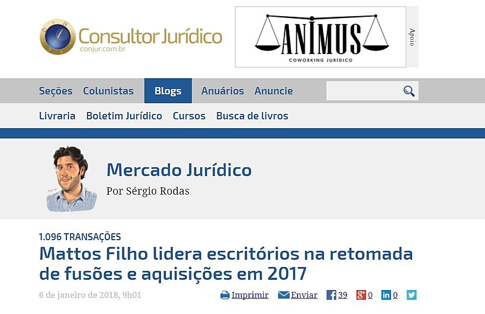 Mattos Filho lidera escritrios na retomada de fuses e aquisies em 2017